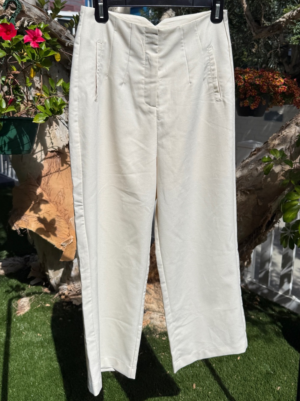 Commense Cream Pleated Wide Leg Trousers Size XS